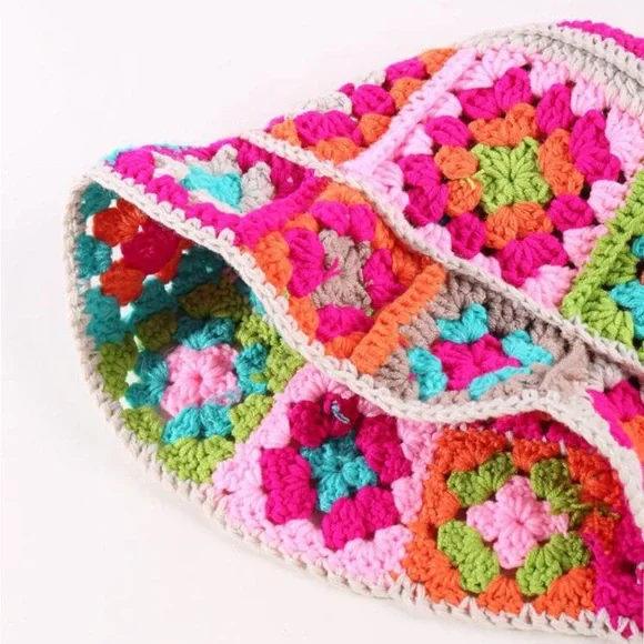 Multi Bright Printed Floral Knit Crochet Fisherman Hat OS New - Picture 3 of 9